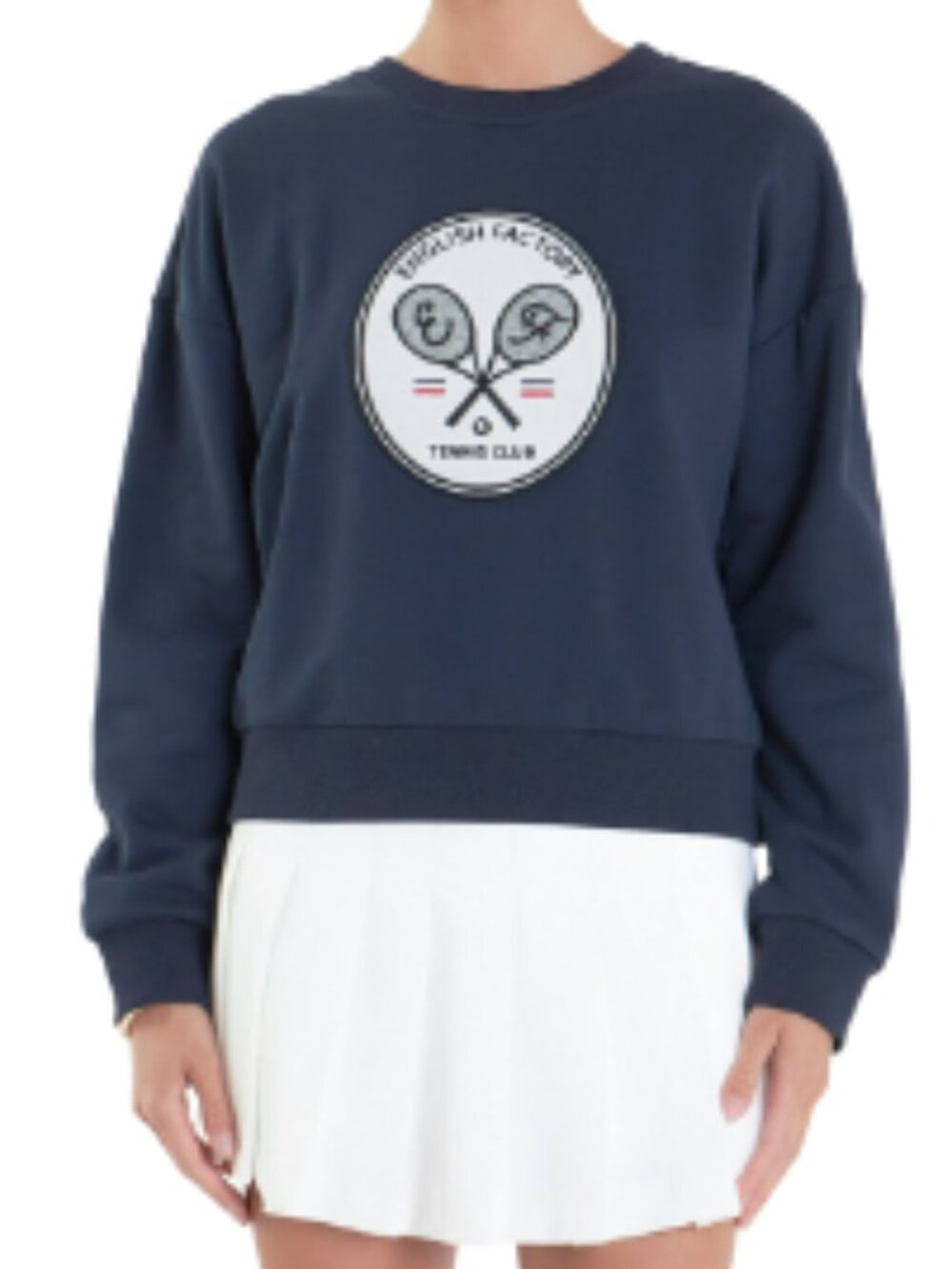 English Factory Navy Tennis Club Velvet Patch Sweatshirt size L NWT